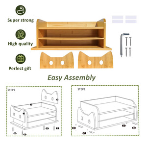 Desktop <b>Storage</b> Box 3 Tier Bamboo Organizer For Office Desk Document <b>File</b> Holder Multifunctional Neatening <b>Storage</b> - Product Image 3