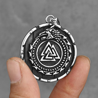 Colgante Vikingo Dragon Odin Triangulo Runa Acero Titanio Collar Hombre Vintage Retro Moda Joyeria Mayoreo Personalizado