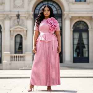 Completo Miyak con Top Irregolare Plissettato e Motivo Floreale Tridimensionale con Diamanti e Gonna Lunga <span class=keywords><strong>Plissettata</strong></span> - Product Image 2