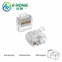 Connecteur RJ45 8P8C CAT5e UTP à corps court, fiche cristalline en bronze phosphoreux avec contacts plaqués or, transparent, non blindé, pour armoire étroite