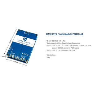Módulo de Alimentación Mateksys PM12S-4A, Entrada de 9-55V, Doble BEC, Salida de 5V/5-12V, 4A Continuos para Aeronaves RC a Gran Escala y Cineplataformas - Product Image 5