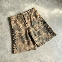 Shorts cargo OUNA Vintage Desert Camo, délavés, surdimensionnés, effet usé, broderie 3D, shorts de rue pour hommes