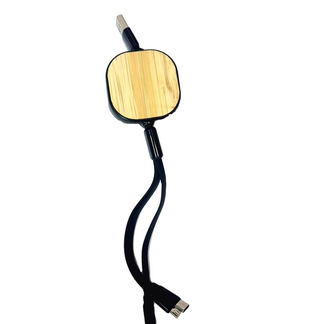 Custom LOGO 3.3ft Multi-Function Eco-friendly Bamboo 1M 3 in 1 Multi USB Cable Fast Charger Charging Cord for IP Type C Micro