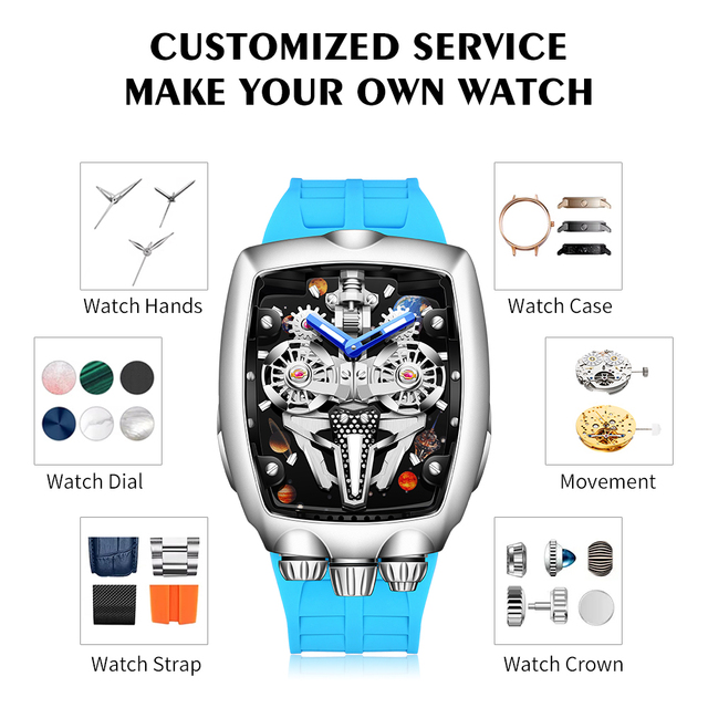 Luxury Oval Smart Hollowed Mechanical Watch Stainless Steel 40mm 20mm Sapphire Crystal Water Resistant 10ATM Automatic Diver