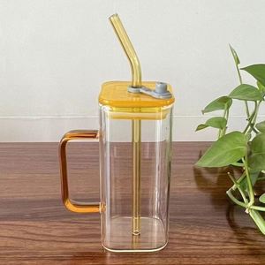 Vaso Cuadrado de Vidrio Transparente Sublimado en Rosa, Azul, Verde y Amarillo con Tapa y Pajita para Agua, Bebidas, Jugos y Bebidas Heladas de 15 oz - Product Image 3