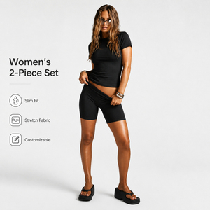 Ensemble décontracté d'été pour <span class=keywords><strong>femme</strong></span> : T-shirt ajusté à manches courtes et short cycliste – Tenue de sport deux pièces pour la gym et l'entraînement - Product Image 1