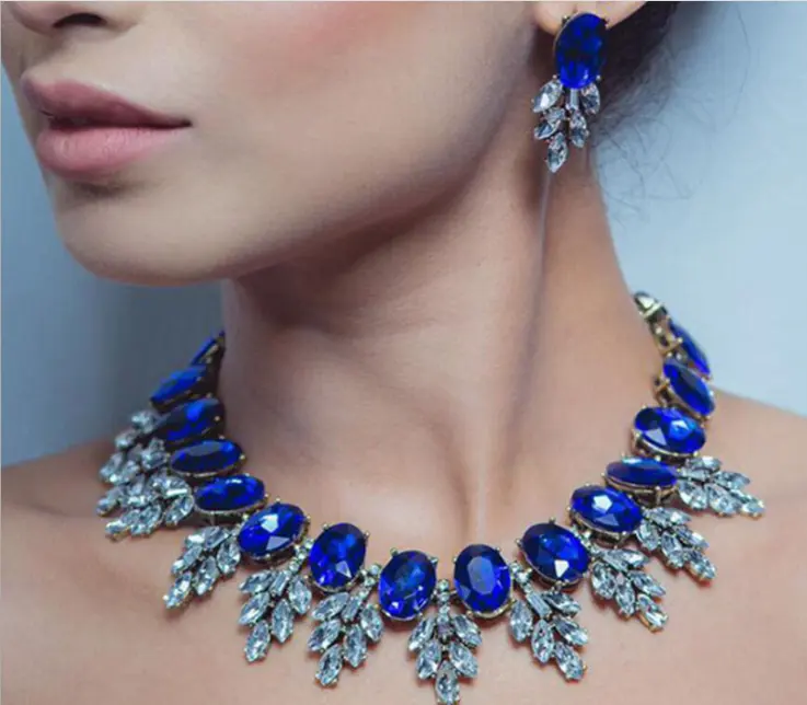 various wedding bridal necklace party jewelry sets hot Chunky crystal diamond necklace high end evening dress party necklace