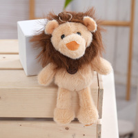 Petits animaux en peluche 3D (tigre, lion, cerf, léopard) style dessin animé, mignons, doux et moelleux, porte-clés, breloques de sac et pendentifs