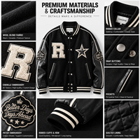 Blouson universitaire oversize coupe ample épaules tombantes avec logo brodé en chenille et manches en cuir – Veste Letterman OEM