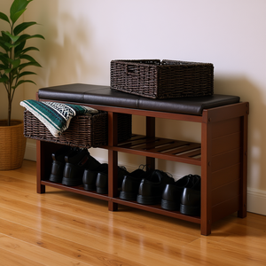 Banco Cojín Colin con Cestas y 2 Estantes, Zapatero de Entrada de Madera con Diseño Moderno - Product Image 2