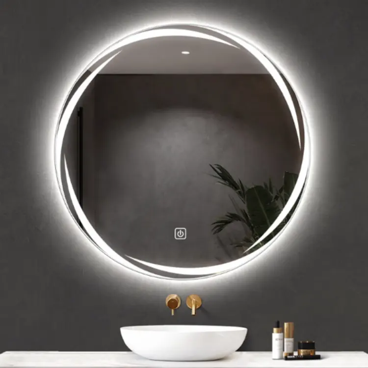 Espejo de baño redondo LED al por mayor 70cm 80cm 90cm luz frontal LED espejo inteligente pantalla táctil Led espejo de baño