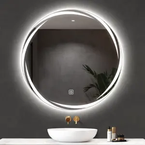 Espejo de baño redondo LED al por mayor 70cm 80cm 90cm luz frontal LED espejo inteligente pantalla táctil Led espejo de baño