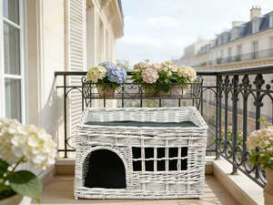 Casa para Gatos de Mimbre Marrón Premium de 2 Niveles - <span class=keywords><strong>Cueva</strong></span> Cerrada de Ratán Natural con Percha Superior y Cama Multinivel - Product Image 4