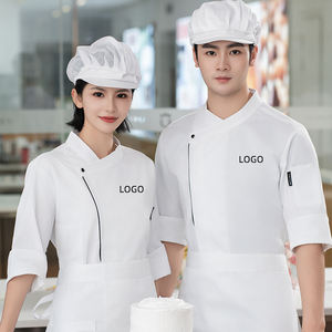 Chaqueta de Chef de manga corta personalizada, <span class=keywords><strong>uniforme</strong></span> gris, <span class=keywords><strong>uniforme</strong></span> de Chef, ropa de trabajo lisa, ropa <span class=keywords><strong>Vintage</strong></span>, <span class=keywords><strong>uniforme</strong></span> de Restaurante Francés, abrigo de Chef - Product Image 1