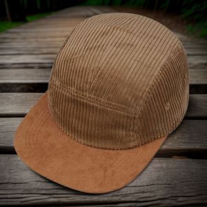 Casquette Snapback Plate Marron en Daim, Unie, Bicolore, Personnalisable, 5 Panneaux, en Velours Côtelé, Style Camp, pour Homme - Product Image 6