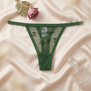 Tanga de malla transparente para mujer, de color sólido, con tirantes finos, cintura baja, sexy, transpirable, transparente, ropa interior tipo G-string para damas, OEM ODM - Product Image 3