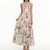 Robe longue élégante sur mesure pour femme, coupe ajustée, taille empire, imprimé floral, style bohème, pour la plage ou les vacances d'été