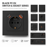 Prise murale DepoGuye noire pour PC, norme européenne Schuko, 2 prises, interrupteur variateur USB Type C, compatible avec boîtier de montage
