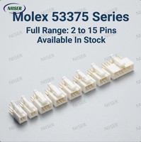 Carcasa de Conector Vertical de Una Sola Fila para PCB, Serie Mini-Lock Molex 53375 Original, Bloqueo Positivo, Paso de 2.50mm, 2-15 Pines