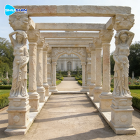 Gazebo de jardin extérieur en marbre blanc de grande taille avec sculpture, design européen moderne, construction durable, ornements de jardin