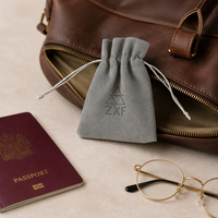 Pochette à bijoux en microfibre gris ZXF avec cordon de serrage, personnalisable avec logo, idéale pour la gravure laser