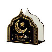 Support en bois islamique musulman pour serviettes et mouchoirs, support de rangement pour serviettes Ramadan Kareem en forme de lune pour table de cuisine et restaurant