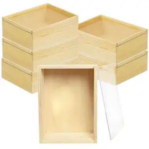 Kotak kayu kerajinan kecil belum selesai dengan tutup transparansi geser kotak kayu jendela buka atas stok untuk sublimasi