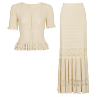 Nouvel ensemble d'été pour femme : haut tricoté en viscose ajouré, cardigan, veste, t-shirt et jupe longue, élégant et polyvalent