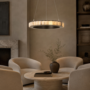 Modern Circular Alabaster Pendant <b>Lamp</b> With Cylindrical Natural Stone For Villa Lobby Home Hotel Project Hanging Light - Product Image 1
