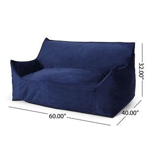 DB Fila Velveteen <b>Navy</b> <b>Blue</b> 2-Seater Oversized Bean Bag <b>Chair</b> with Convertible Armrests Foam-Filled Living Room Furniture - Product Image 4