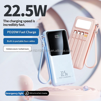 Batterie externe 10000 mAh avec logo personnalisé, 4 câbles intégrés, charge rapide PD 22,5 W, chargeur portable avec écran LED et lampe de camping