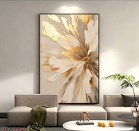 Peinture à l'huile abstraite beige et or sur toile, peinte à la main, à l'impasto épais, avec feuille d'or métallique texturée, œuvre d'art neutre
