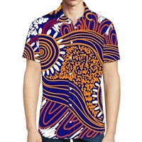 Chemises à manches courtes pour hommes avec impression intégrale d'art aborigène australien, style original, chemise boutonnée pour hommes en gros, style australien