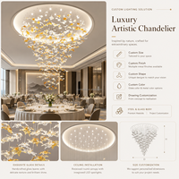 Lustre en verre personnalisé en forme de feuille d'érable, lampe suspendue artistique dorée transparente pour hôtel, salle de banquet, éclairage de projet pour plafond haut