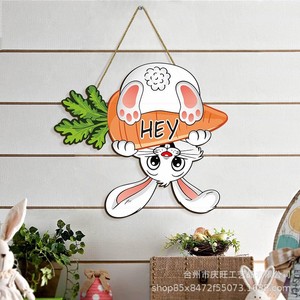 Wooden Rabbit Easter Decoration Carrot Pendant Cartoon Animal Hanging Home Decor For Easter Party - Product Image 3