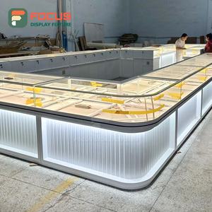 High End Glass Jewelry Display <b>Cabinet</b> Wooden Jewelry Counter Luxury LED Light Jewelry Display Rack Showcase Unit - Product Image 4