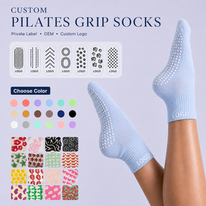 Custom Logo Pilates Grip <b>Socks</b> <b>Women</b> Cotton <b>Crew</b> Non Slip Yoga <b>Socks</b> OEM Private Label - Product Image 1