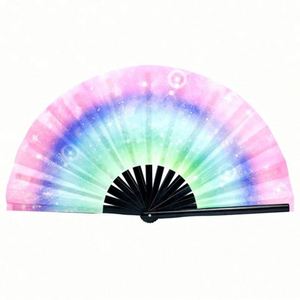 Grand éventail pliant en bambou pour hommes/femmes, style chinois et japonais, avec coque en tissu et sangle, idéal pour les soirées de danse électronique et musicales - Product Image 6