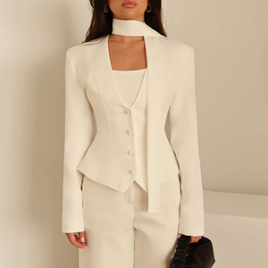Giacca Elegante da Donna Invernale con Collo a V, Monopetto, Maniche Lunghe e Sciarpa, Stile Casual da Ufficio - Product Image 3