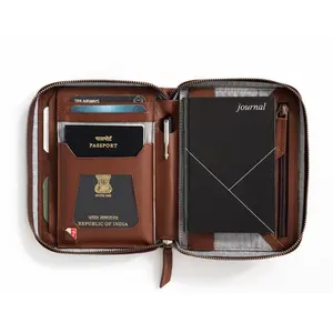 Fabrika OEM/ODM Tan büyük paddport saklama kutusu aile fermuar seyahat İşlevli pasaport tutucu cüzdan çanta ile dizüstü