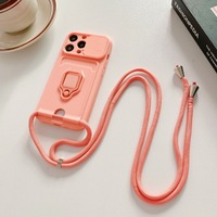 Funda con correa de cuerda de TPU 2026 y soporte de anillo para tarjetas para iPhone 17 16 15 14 Pro Max con correa para el cuello y funda tipo cartera