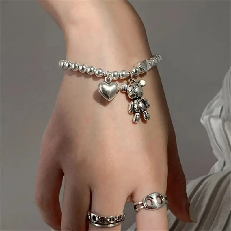 personalized Little Bear Love Heart Charm Bracelet for Women Girls Accessories