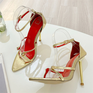 New Fashionable European and American <b>Red</b> Insole Women's Sexy Thin <b>Heel</b> High <b>Heels</b> Summer Party Women's Shoes - Product Image 2