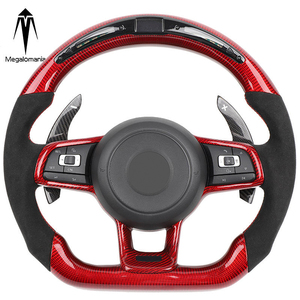 Volante Inteligente LED de Fibra de Carbono Genuina Compatible con Volkswagen <span class=keywords><strong>Golf</strong></span> 7 GTS GTE <span class=keywords><strong>GTD</strong></span> <span class=keywords><strong>R</strong></span> <span class=keywords><strong>Line</strong></span> MK7 MK6 GTI GLI - Product Image 1