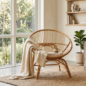 Fauteuil œuf en rotin naturel, forme ronde, fauteuil de détente en bambou, meubles pour salon, jardin, balcon - Product Image 1