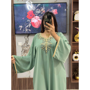 Exquisite Premium Seamless Crepe Embroidered Ethnic Loose Fit Long Sleeve V Neck <b>Kaftan</b> Dress Distinctive Sleeve Details - Product Image 3