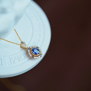 Collana con Ciondolo Ovale in Pietra Blu Vintage per Donna, Elegante Catena per Clavicola, Gioiello Classico alla Moda - Product Image 3
