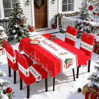 Nouvelle Arrivée 2026 – Housse de Table et Protège-Chaises Élastiques Rouge Thème Traîneau du Père Noël pour Célébrations de Noël – Prix Usine