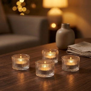 Ensemble de bougies votives <span class=keywords><strong>en</strong></span> <span class=keywords><strong>verre</strong></span> à rayures verticales, multicolores, pour créer une ambiance chaleureuse à la maison, bougies décoratives parfumées - Product Image 4