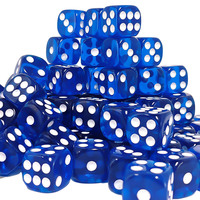 Vente en gros de dés à 6 faces en acrylique de 16 mm, transparents bleus avec points blancs pour les jeux de dés DND RPG